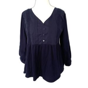 NWT Zac and Rachel Indigo Peasant Style 3/4 Sleeve Blouse Relaxed Fit Sz S